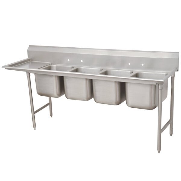 Advance Tabco 9-4-72-36 Super Saver 113" Four Compartment Pot Sink with 36" Left Drainboard 1 Advance Tabco 9-4-72-36 Super Saver 113" Four Compartment Pot Sink with 36" Left Drainboard