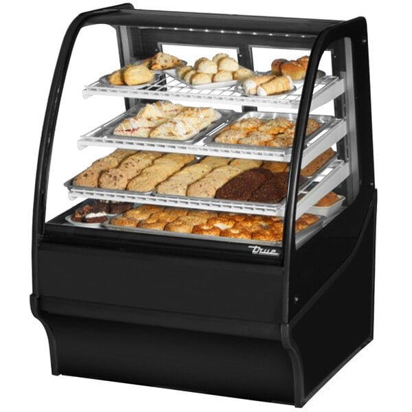 True TDM-DC-36-GE/GE-B-W 36 1/4" Curved Glass Black Dry Bakery Display Case 1 True TDM-DC-36-GE/GE-B-W 36 1/4" Curved Glass Black Dry Bakery Display Case