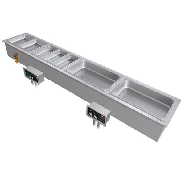 Hatco HWBI-S4D Slim Four Compartment Modular / Ganged Drop In Hot Food Well with Drain and Split Configuration - 208V, 1 Phase, 4815W 1 Hatco HWBI-S4D Slim Four Compartment Modular / Ganged Drop In Hot Food Well with Drain and Split Configuration - 208V, 1 Phase, 4815W