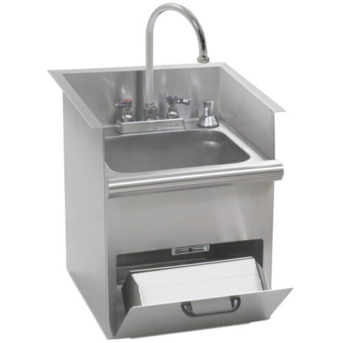 Eagle Group HWB-T Hand Wash Sink with T&S Gooseneck Faucet, Built In Towel Dispenser, Soap Dispenser, and Basket Drain