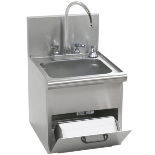 Eagle Group HWC-T Hand Wash Sink with T&S Gooseneck Faucet, Built In Towel Dispenser, Soap Dispenser, and Basket Drain