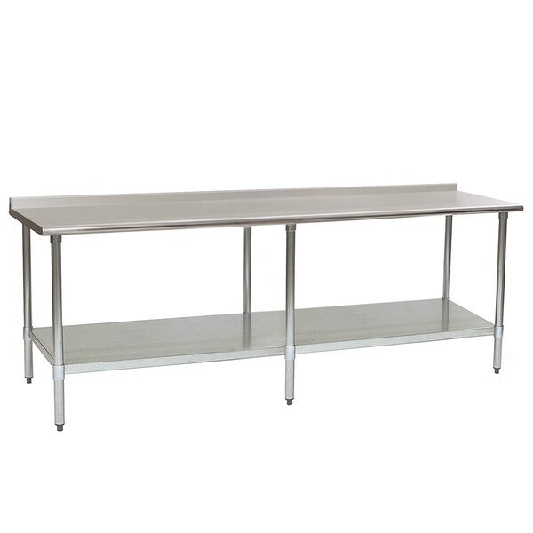 Eagle Group UT3696SEB 36" x 96" Stainless Steel Work Table with Undershelf and 1 1/2" Backsplash 1 Eagle Group UT3696SEB 36" x 96" Stainless Steel Work Table with Undershelf and 1 1/2" Backsplash