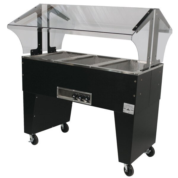 Advance Tabco B3-240-B-S Open Base Everyday Buffet Stainless Steel Three Pan Electric Hot Food Table with Stainless Steel Liners - Open Well - 208/240V 1 Advance Tabco B3-240-B-S Open Base Everyday Buffet Stainless Steel Three Pan Electric Hot Food Table with Stainless Steel Liners - Open Well - 208/240V