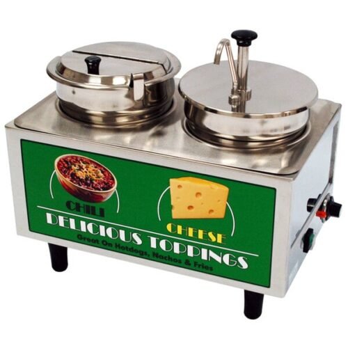 Benchmark USA 51073A Dual 7 Qt. Chili and Cheese Warmer with Pump, Ladle, and Lid - 120V, 1200W