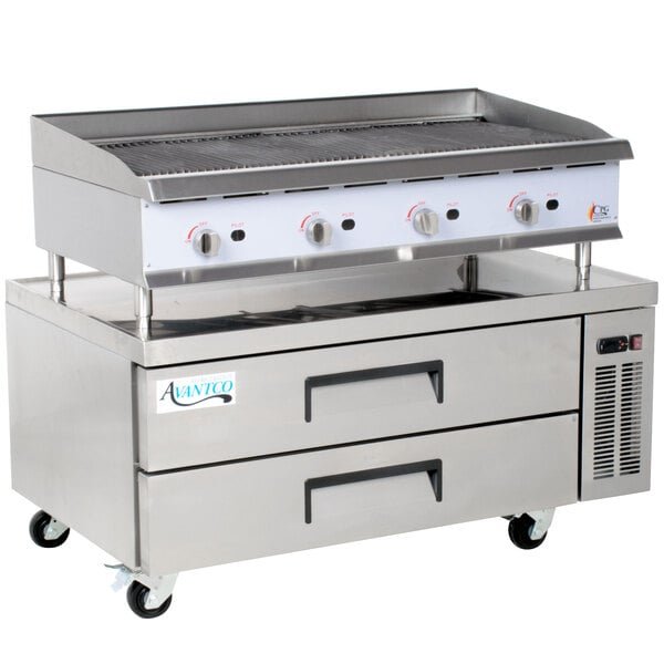 Cooking Performance Group 48CBLRBNL 48" Gas Lava Briquette Charbroiler with 52", 2 Drawer Refrigerated Chef Base - 160,000 BTU 1 Cooking Performance Group 48CBLRBNL 48" Gas Lava Briquette Charbroiler with 52", 2 Drawer Refrigerated Chef Base - 160,000 BTU