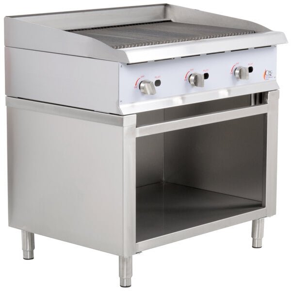 Cooking Performance Group 36CBRSBNL 36" Gas Radiant Charbroiler with Cabinet Base - 120,000 BTU 1 Cooking Performance Group 36CBRSBNL 36" Gas Radiant Charbroiler with Cabinet Base - 120,000 BTU