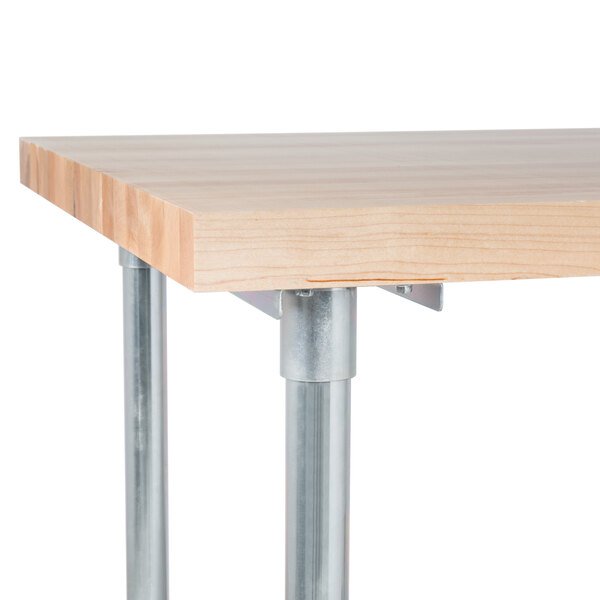 Advance Tabco H2G-308 Wood Top Work Table with Galvanized Base and Undershelf - 30" x 96" 3 Advance Tabco H2G-308 Wood Top Work Table with Galvanized Base and Undershelf - 30" x 96" - Image 3