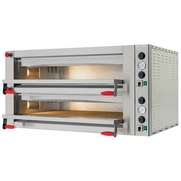 Omcan 40638 Electric Countertop 27 5/8" Double Deck Pyralis Series Pizza Oven - 220V, 3 Phase, 13.2 kW 1 Omcan 40638 Electric Countertop 27 5/8" Double Deck Pyralis Series Pizza Oven - 220V, 3 Phase, 13.2 kW