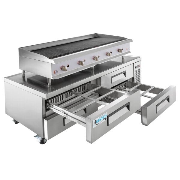 Cooking Performance Group 60CBRRBNL 60" Gas Radiant Charbroiler with 72", 4 Drawer Refrigerated Chef Base - 200,000 BTU 1 Cooking Performance Group 60CBRRBNL 60" Gas Radiant Charbroiler with 72", 4 Drawer Refrigerated Chef Base - 200,000 BTU