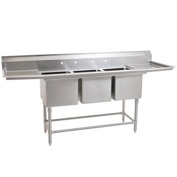 Eagle Group FN2054-3-18-14/3 Spec-Master 96" Three Compartment Commercial Sink with Two 18" Drainboards 1 Eagle Group FN2054-3-18-14/3 Spec-Master 96" Three Compartment Commercial Sink with Two 18" Drainboards