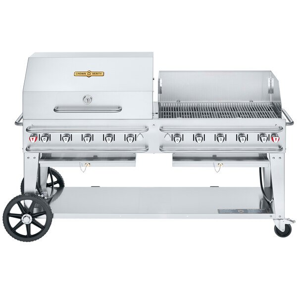 Crown Verity CV-RCB-72RWP-SI50/101 Liquid Propane 72" Pro Series Outdoor Rental Grill with Single Gas Connection, 50-100 lb. Tank Capacity, and RWP Roll Dome / Wind Guard Package 1 Crown Verity CV-RCB-72RWP-SI50/101 Liquid Propane 72" Pro Series Outdoor Rental Grill with Single Gas Connection, 50-100 lb. Tank Capacity, and RWP Roll Dome / Wind Guard Package