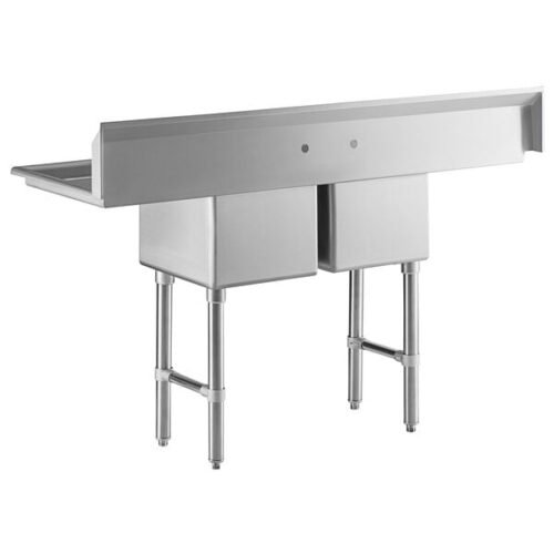 Regency 72" Two Compartment Commercial Sink with Stainless Steel Legs, Cross Bracing, and Two 18" Drainboards