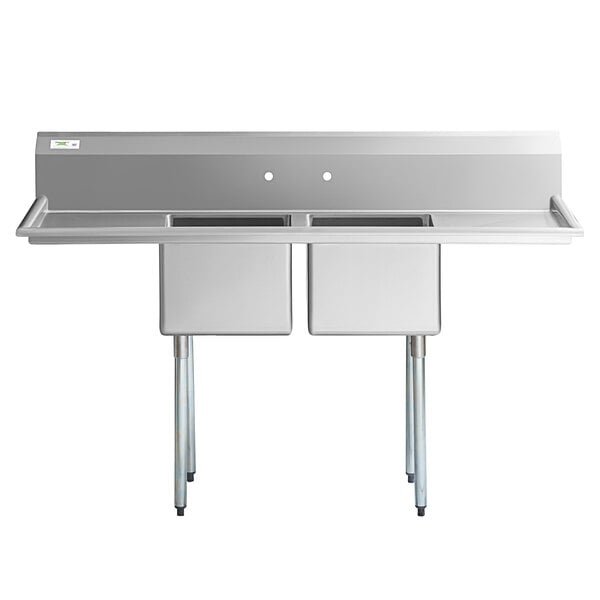 Regency 72" Two Compartment Commercial Sink with Galvanized Steel Legs and Two 18" Drainboards 4 Regency 72" Two Compartment Commercial Sink with Galvanized Steel Legs and Two 18" Drainboards