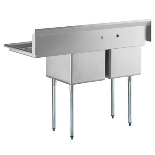 Regency 57" Two Compartment Commercial Sink with Galvanized Steel Legs and 18" Right Drainboard