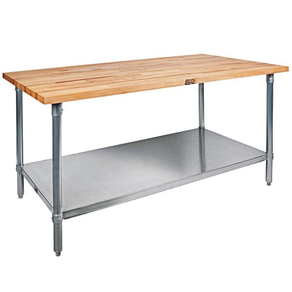 John Boos & Co. HNS12 Wood Top Work Table with Galvanized Base and Adjustable Undershelf - 30" x 84" 1 John Boos & Co. HNS12 Wood Top Work Table with Galvanized Base and Adjustable Undershelf - 30" x 84"