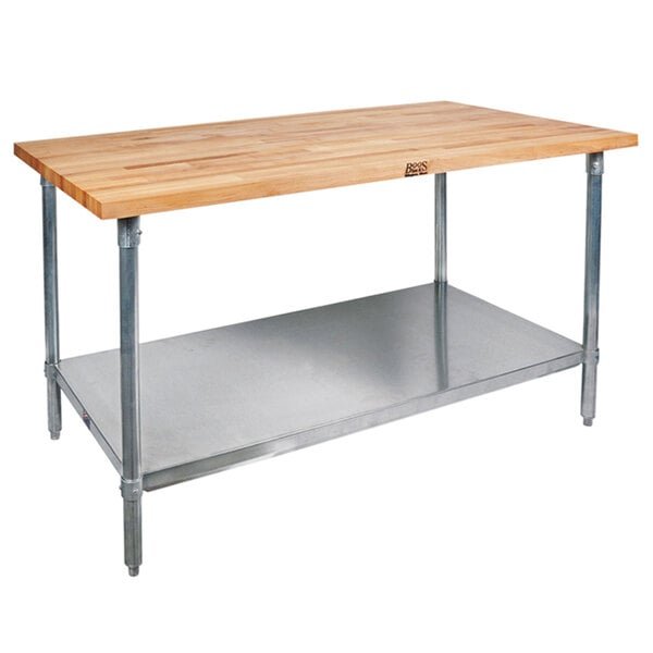 John Boos & Co. HNS01 Wood Top Work Table with Galvanized Base and Adjustable Undershelf - 24" x 36" 1 John Boos & Co. HNS01 Wood Top Work Table with Galvanized Base and Adjustable Undershelf - 24" x 36"