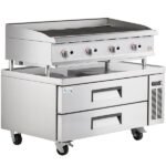 Cooking Performance Group CBL48 48" Gas Countertop Lava Briquette Charbroiler and 48", 2 Drawer Refrigerated Chef Base - 160,000 BTU 20 Cooking Performance Group CBL48 48" Gas Countertop Lava Briquette Charbroiler and 48", 2 Drawer Refrigerated Chef Base - 160,000 BTU