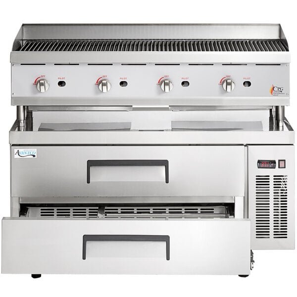 Cooking Performance Group CBL48 48" Gas Countertop Lava Briquette Charbroiler and 48", 2 Drawer Refrigerated Chef Base - 160,000 BTU 5 Cooking Performance Group CBL48 48" Gas Countertop Lava Briquette Charbroiler and 48", 2 Drawer Refrigerated Chef Base - 160,000 BTU - Image 5
