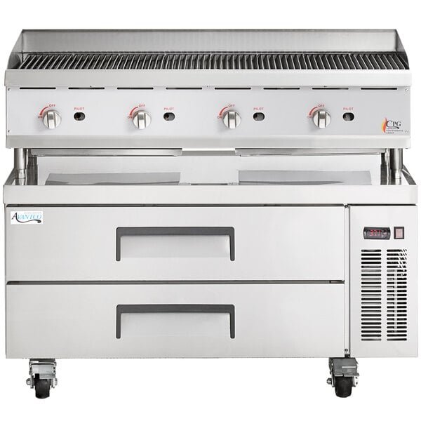 Cooking Performance Group CBR48 48" Gas Countertop Radiant Charbroiler and 48", 2 Drawer Refrigerated Chef Base - 160,000 BTU 4 Cooking Performance Group CBR48 48" Gas Countertop Radiant Charbroiler and 48", 2 Drawer Refrigerated Chef Base - 160,000 BTU - Image 4