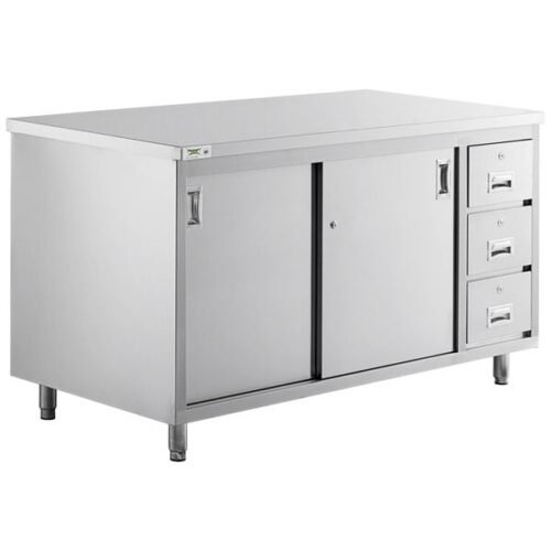 Regency 30" x 60" 16 Gauge Type 304 Stainless Steel Enclosed Base Sliding Door Table with Drawers