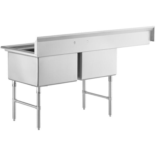 Regency 76 1/2" Two Compartment Commercial Sink with Stainless Steel Legs, Cross Bracing, and 24" Left Drainboard 1 Regency 76 1/2" Two Compartment Commercial Sink with Stainless Steel Legs, Cross Bracing, and 24" Left Drainboard