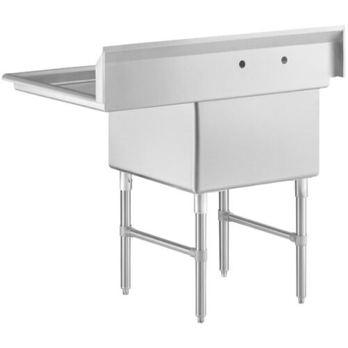 Regency 44 1/2" 16 Gauge Stainless Steel One Compartment Commercial Sink with Stainless Steel Legs, Cross Bracing, and 1 Drainboard - 24" x 24" x 14" Bowl - Right Drainboard