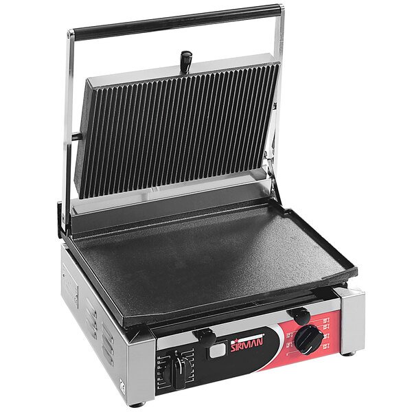 Sirman 34A2601105SI CORT L Single Panini Grill with Grooved Top and Smooth Bottom Plates - 10" x 15" Cooking Surface 1 Sirman 34A2601105SI CORT L Single Panini Grill with Grooved Top and Smooth Bottom Plates - 10" x 15" Cooking Surface