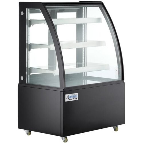 Avantco BCT-36 37" Black 3-Shelf Curved Glass Refrigerated Bakery Display Case with LED Lighting
