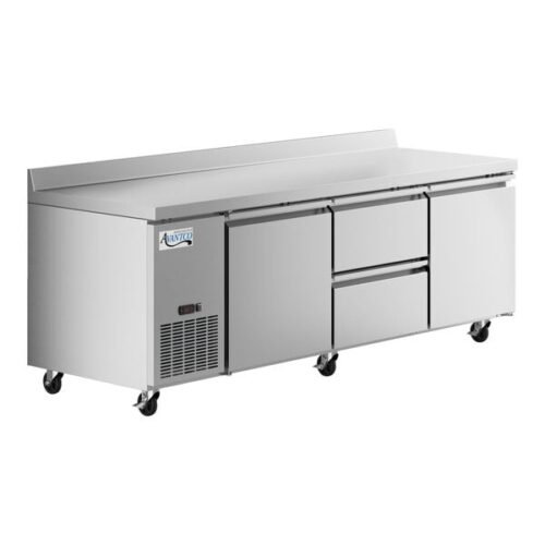 Avantco 93" Stainless Steel Extra Deep Worktop Refrigerator with 3 1/2" Backsplash with 2 Middle Drawers and 2 Doors