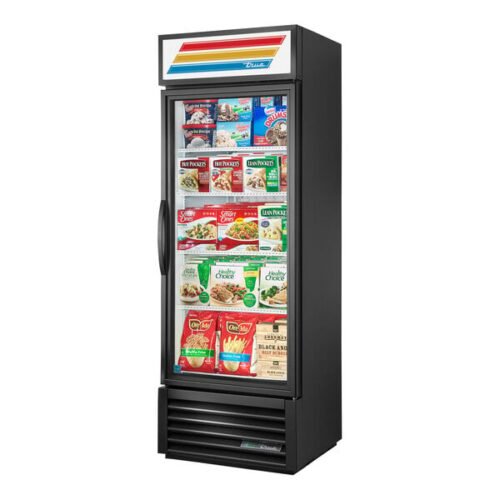 True GDM-19T-F-HC~TSL01 27" Tall Black Glass Door Merchandiser Freezer with LED Lighting