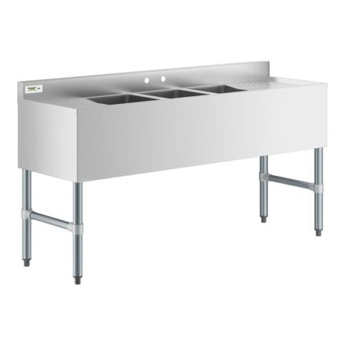 Regency 60" x 18 3/4" Three Bowl Underbar Sink with Two Drainboards