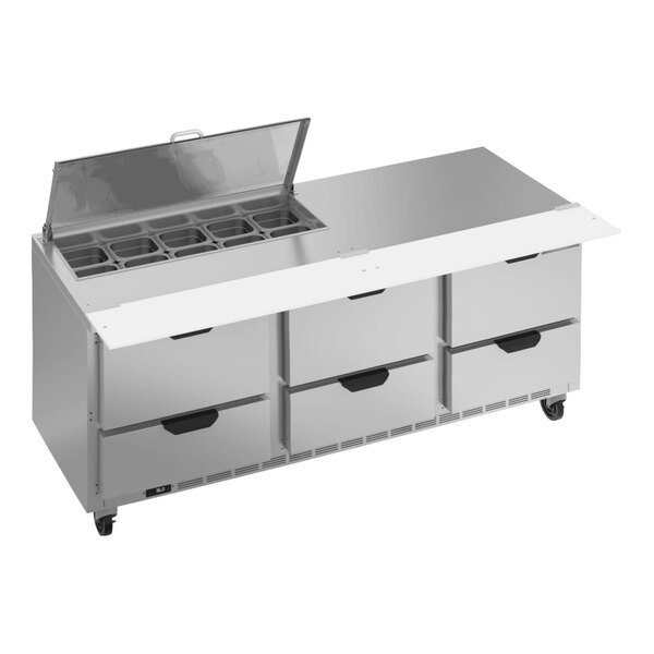 Beverage-Air SPED72HC-10-6-CL Elite Series 72" 6 Drawer Refrigerated Sandwich Prep Table with Clear Lid 1 Beverage-Air SPED72HC-10-6-CL Elite Series 72" 6 Drawer Refrigerated Sandwich Prep Table with Clear Lid