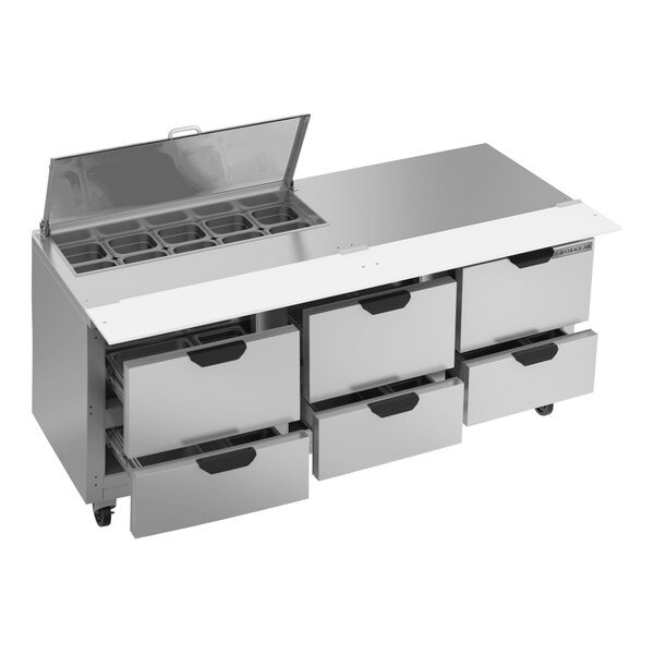 Beverage-Air SPED72HC-10-6-CL Elite Series 72" 6 Drawer Refrigerated Sandwich Prep Table with Clear Lid 2 Beverage-Air SPED72HC-10-6-CL Elite Series 72" 6 Drawer Refrigerated Sandwich Prep Table with Clear Lid - Image 2