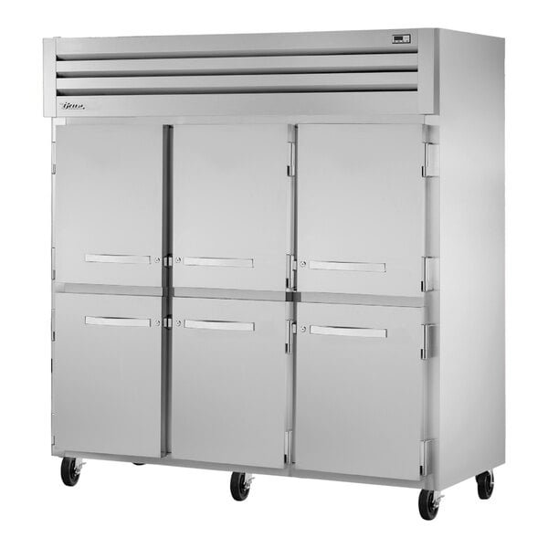 True STR3R-6HS-HC Spec Series 77 3/4" Solid Half Door Reach-In Refrigerator 1 True STR3R-6HS-HC Spec Series 77 3/4" Solid Half Door Reach-In Refrigerator