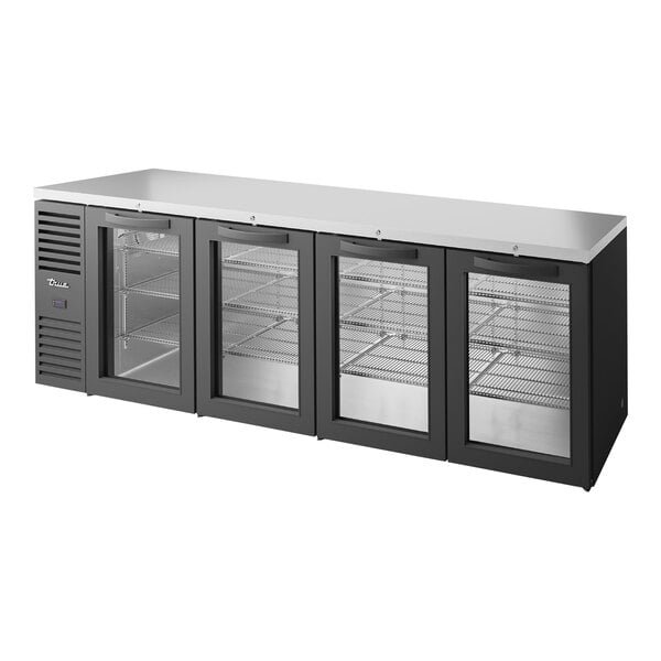 True TBR108-RISZ1-L-B-GGGG-1 108" Black Glass Door Back Bar Refrigerator with LED Lighting 1 True TBR108-RISZ1-L-B-GGGG-1 108" Black Glass Door Back Bar Refrigerator with LED Lighting