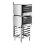 Cooking Performance Group COH-D3-A Double Stacked Electric Digital 3 Tray Half Size Convection Oven with Moisture Injection and Stand - 120V