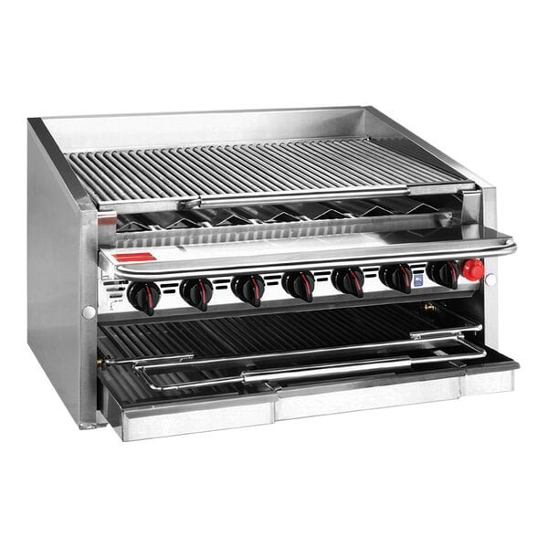 MagiKitch'n CM-RMB-660CR 60" Liquid Propane Countertop Cast Iron Radiant Charbroiler - 195,000 BTU 1 MagiKitch'n CM-RMB-660CR 60" Liquid Propane Countertop Cast Iron Radiant Charbroiler - 195,000 BTU