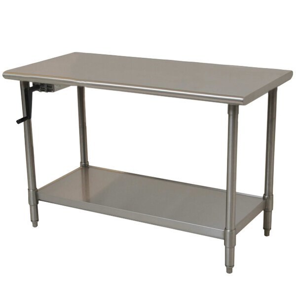 Eagle Group T2472SEB-BS-HA 16 Gauge Type 304 Stainless Steel Adjustable Height ADA / Ergonomic Work Table with Backsplash and Undershelf - 24" x 72" - Left Crank Case 1 Eagle Group T2472SEB-BS-HA 16 Gauge Type 304 Stainless Steel Adjustable Height ADA / Ergonomic Work Table with Backsplash and Undershelf - 24" x 72" - Left Crank Case