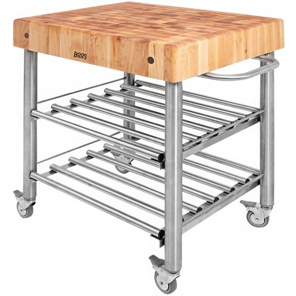 John Boos & Co. Cucina D'Amico 30" x 24" Maple Wine Cart with 2 Undershelves and Towel Bar CUCD15WC 1 John Boos & Co. Cucina D'Amico 30" x 24" Maple Wine Cart with 2 Undershelves and Towel Bar CUCD15WC