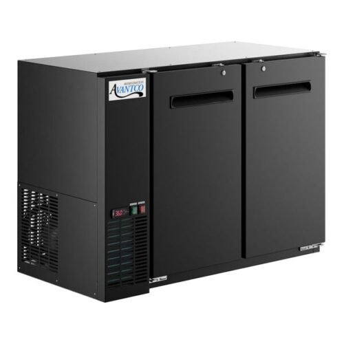 Avantco UBB-48-GT 48" Black Underbar Height Narrow Solid Door Back Bar Refrigerator with Galvanized Top and LED Lighting