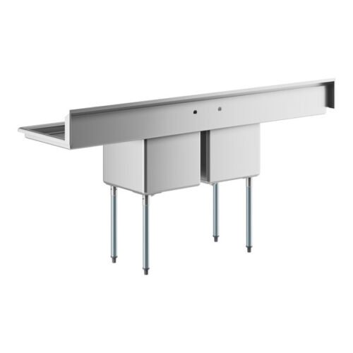 Regency 86" Two Compartment Commercial Sink with Galvanized Steel Legs, Two 24" Drainboards, and 18" x 18" x 14" Sink Bowls