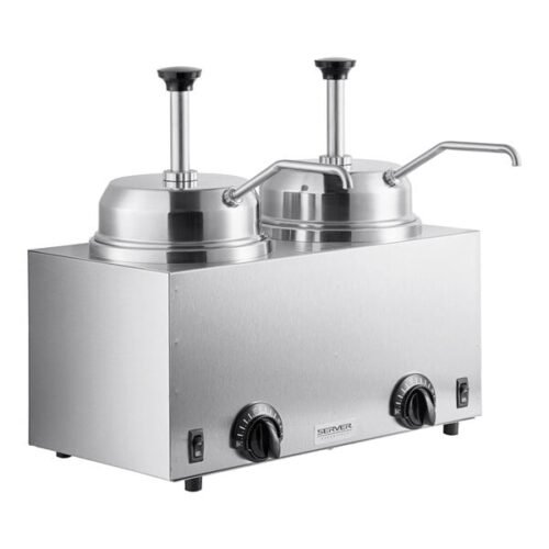 Server Twin FSP 81230 3 Qt. Round Topping Warmer with 2 Pumps -120V, 1000W