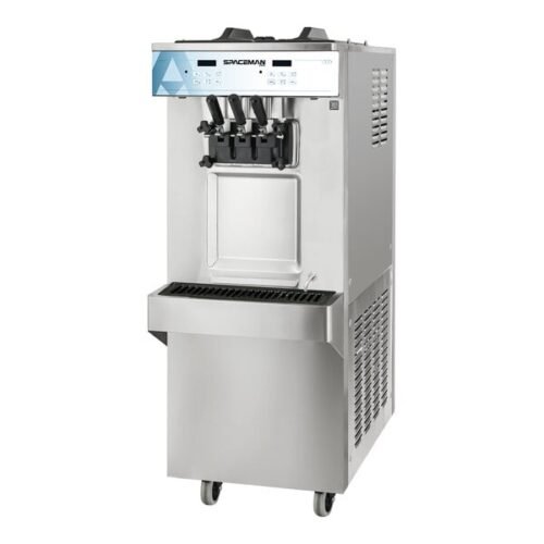 Spaceman 6250A-C Pressurized Dual Flavor Twin Twist Free-Standing Soft Serve Ice Cream Machine with 2 Hoppers and 3 Dispensers - 208-230V