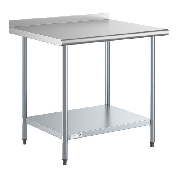 Steelton 30" x 36" 16 Gauge 430 Stainless Steel Work Table with Undershelf and 2" Backsplash 1 Steelton 30" x 36" 16 Gauge 430 Stainless Steel Work Table with Undershelf and 2" Backsplash