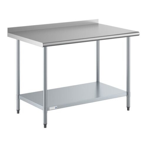 Steelton 30" x 48" 16 Gauge 430 Stainless Steel Work Table with Undershelf and 2" Backsplash