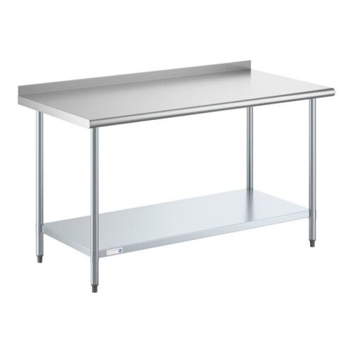 Steelton 30" x 60" 16 Gauge 430 Stainless Steel Work Table with Undershelf and 2" Backsplash