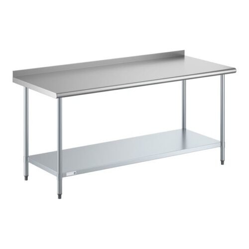 Steelton 30" x 72" 16 Gauge 430 Stainless Steel Work Table with Undershelf and 2" Backsplash