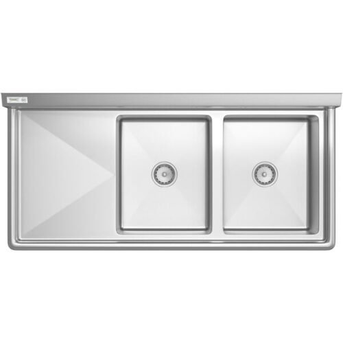 Regency 54 1/2" Two Compartment Commercial Sink with Stainless Steel Legs, Cross Bracing, and 18" Left Drainboard