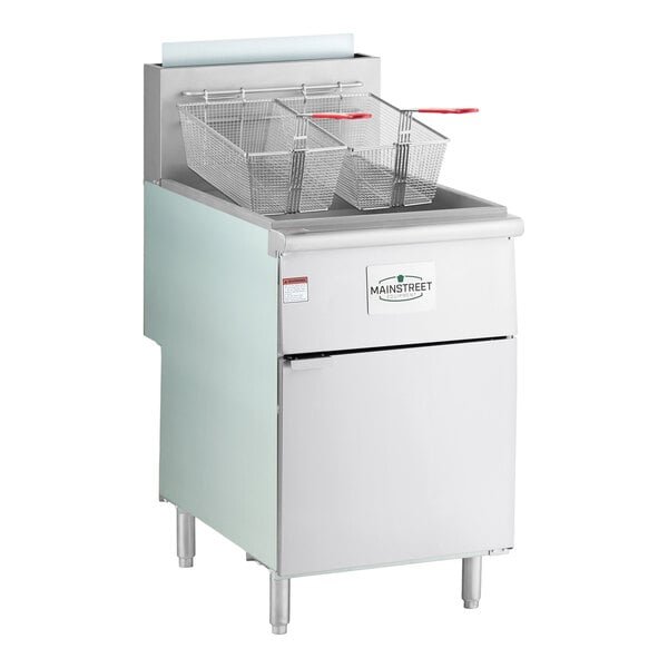 MainStreet Equipment Natural Gas 70-100 lb. Stainless Steel Floor Fryer - 150,000 BTU 1 MainStreet Equipment Natural Gas 70-100 lb. Stainless Steel Floor Fryer - 150,000 BTU
