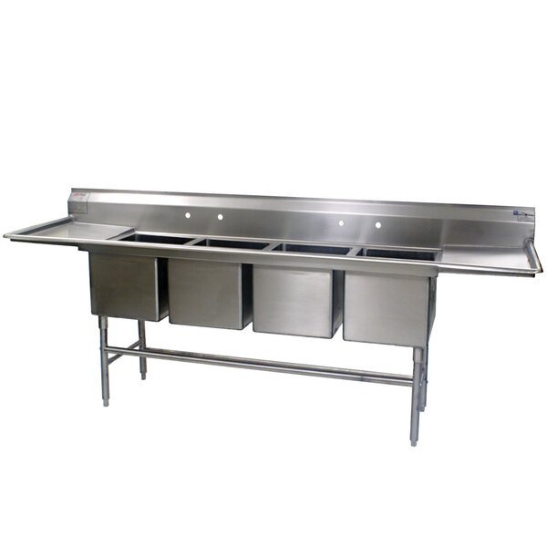 Eagle Group FN2064-4-24-14/3 Spec-Master 120" Four Compartment Commercial Sink with Two 24" Drainboards 1 Eagle Group FN2064-4-24-14/3 Spec-Master 120" Four Compartment Commercial Sink with Two 24" Drainboards